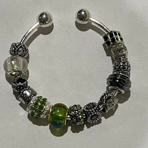 GREEN BANGLE EUROPEAN CHARM BRACELET